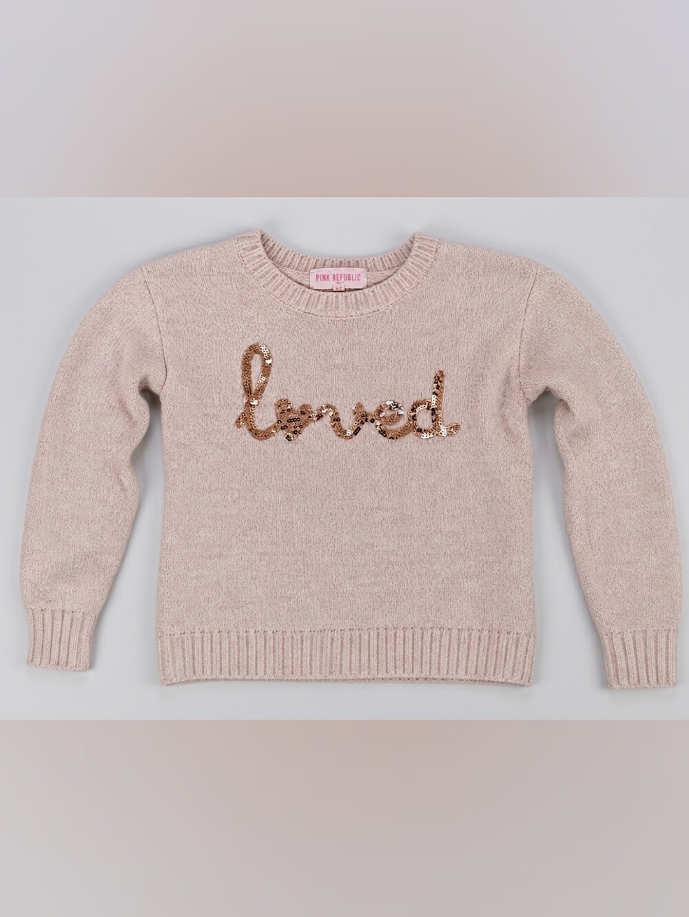 Pink Republic Cream Knit Top with Gold Sequin 'Loved' Script